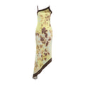 Yellow Brown Tie-Dye Midi Dress Print Halter Neck Open Back Asymmetric Hem Chiffon Dresses 2026 Party Women Fashion Chic Outfit