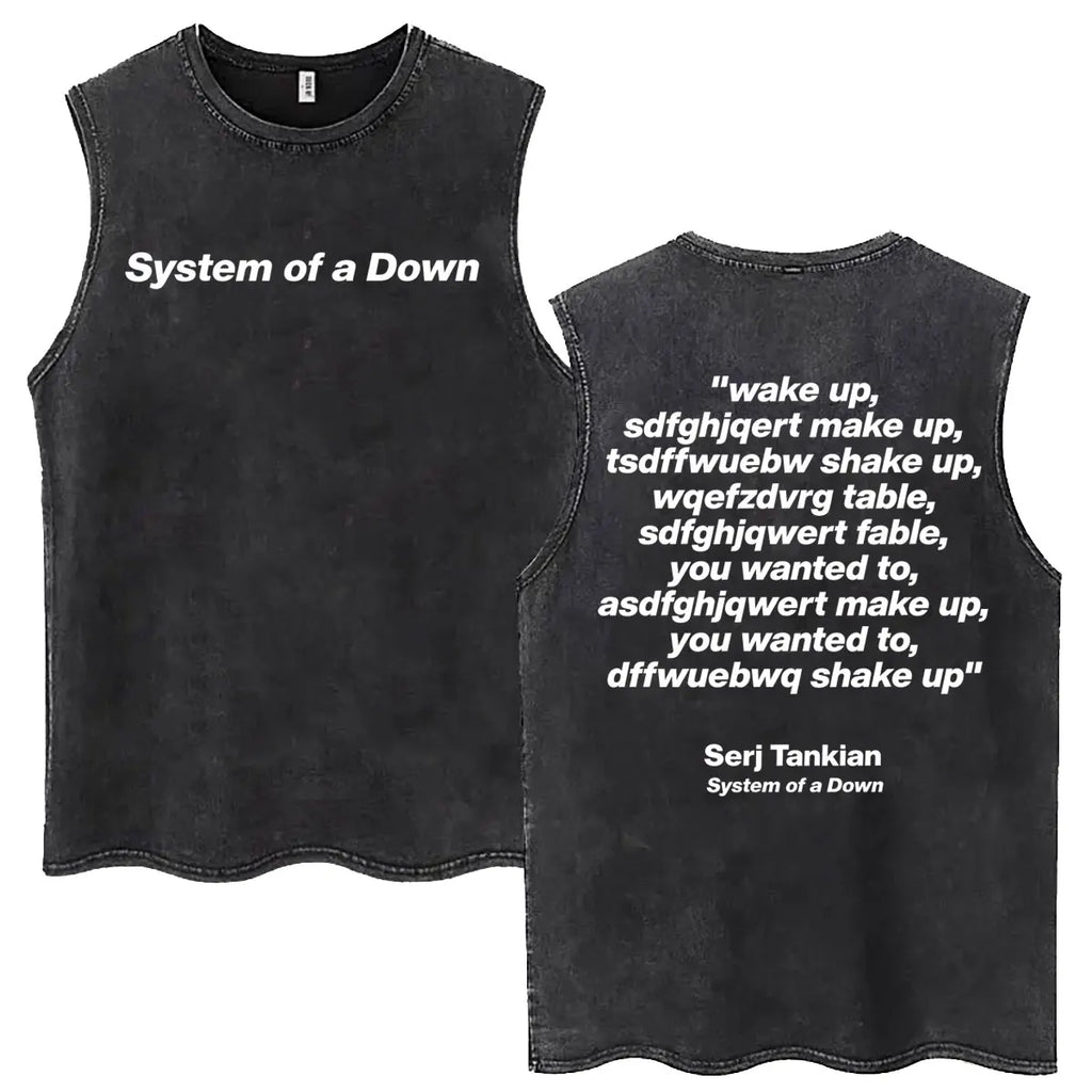 System of A Down Cartoon Vintage Washed Tank Tops Men's Rock Alternative Metal Sleeveless Vests T-shirt Male Oversized T Shirts