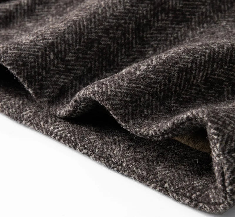 Good Quality Winter Fashion Men's Retro British Tweed Wool Vest Thick Double-Layer Multi-Pocket Suit-Collar Vest Warmth Top Male