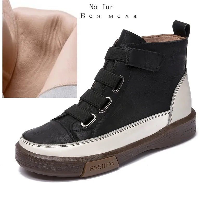 DIMANYU Ladies Shoes Sneakers Flat Fur Women Boots Winter Genuine Leather 2026 Retro Spring Ankle Boots For Women
