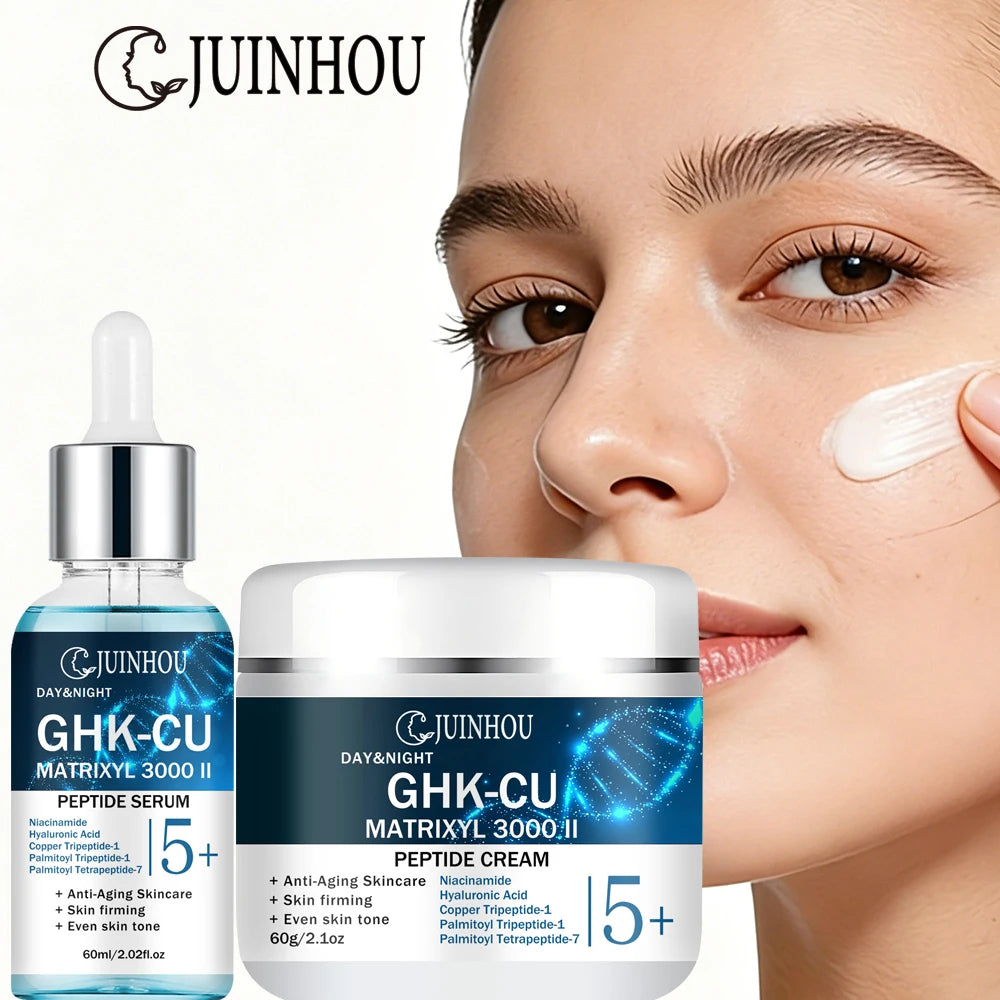 JUINHOU Face Serum Cream Set with Peptide Multi Peptide Improve Skin Deep Hydrating Smooth Rough Skin Day Night Skincare Kit