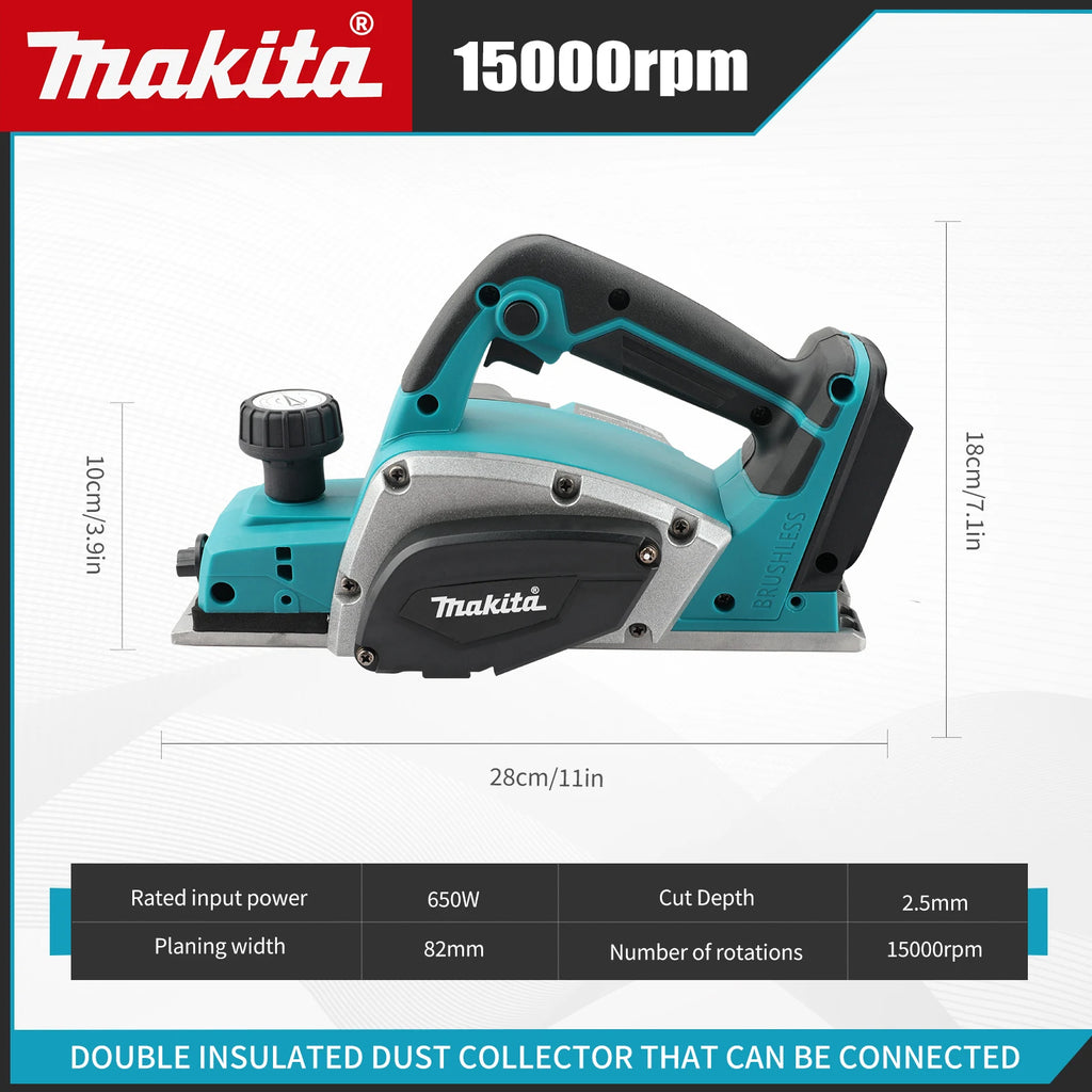 Makita Electric Planer:82mm Planing Width,15000rpm,650W Power,2.5mm Cutting Depth,Ergonomic Grip forDIY Woodworking&Board Making