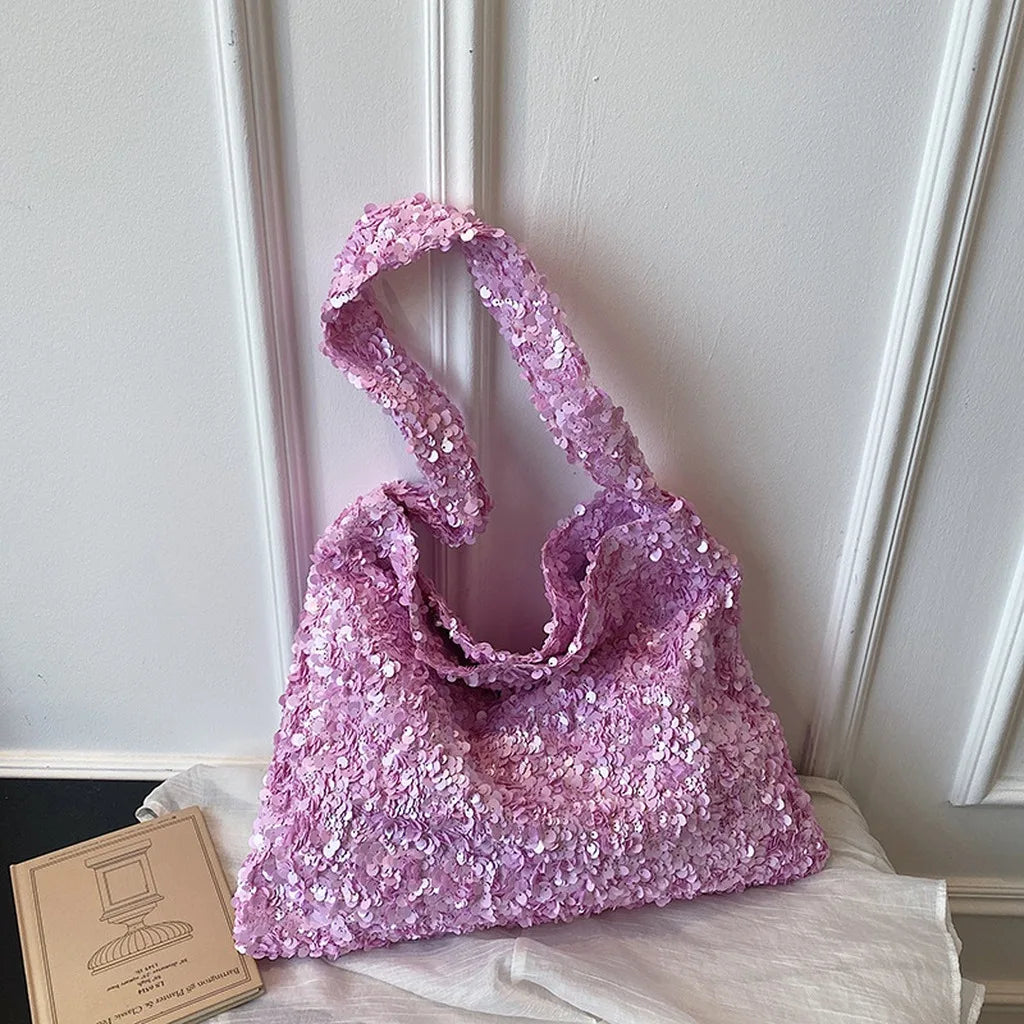 Women'S Sequined Tote Bag Medium-Soft Shoulder Tote Bag Large Capacity Tote Casual For Shopping Meeting Date