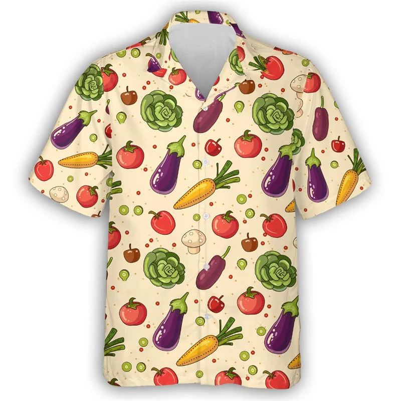 Pepper Tomato Carrot Graphic Hawaiian Shirt For Men Green vegetables 3D Printed Aloha Shirts Leisure Blouses Street Lapel Tops
