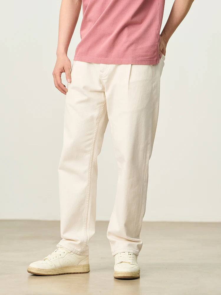 SIMWOOD Spring Summer New Loose Straight 10.5 oz Soft Fabric Jeans Men Casual  Denim Trousers