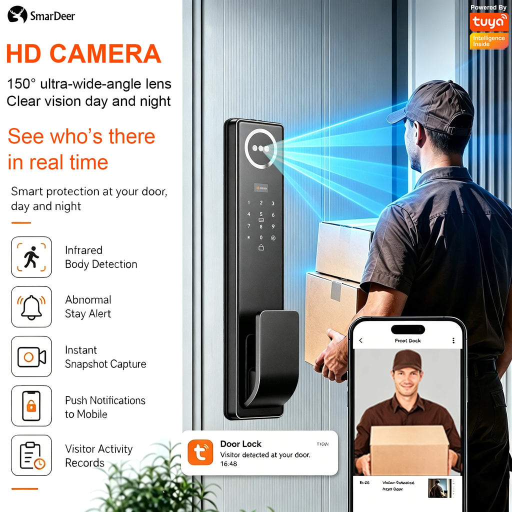 3D Face & Palm Vein Smart Door Lock IP65 Waterproof Tuya Video Call Biometric Fingerprint Electronic Lock for Home Front Door