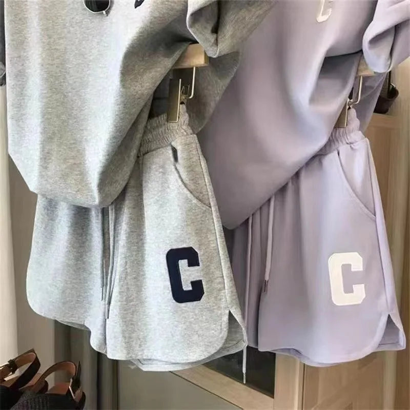  2 Piece Set Women Summer Loose Short Sleeve T-Shirt Casual Shorts Sports Print Letter Casual Suit Large Size Short Pajamas