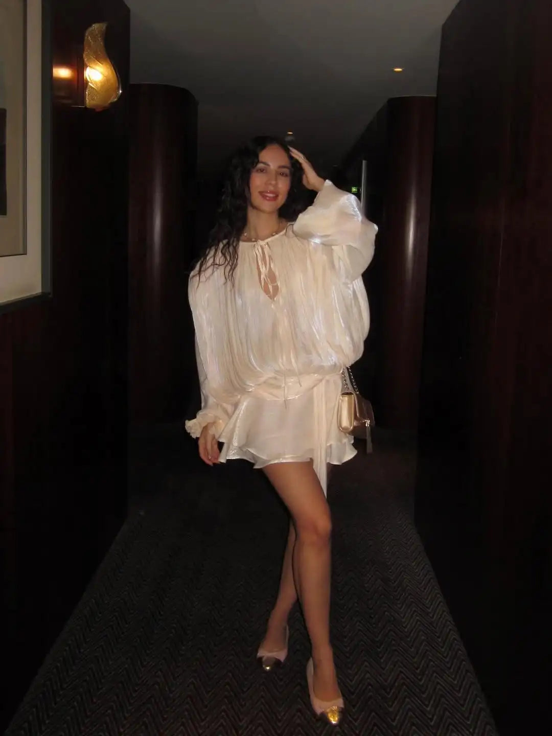 Female Fashion Long Flare Sleeves Lace Up Mini Dress Elegant Chiffon Ruffle High Waist Vestidos New 2025 Autumn Woman Party Wear