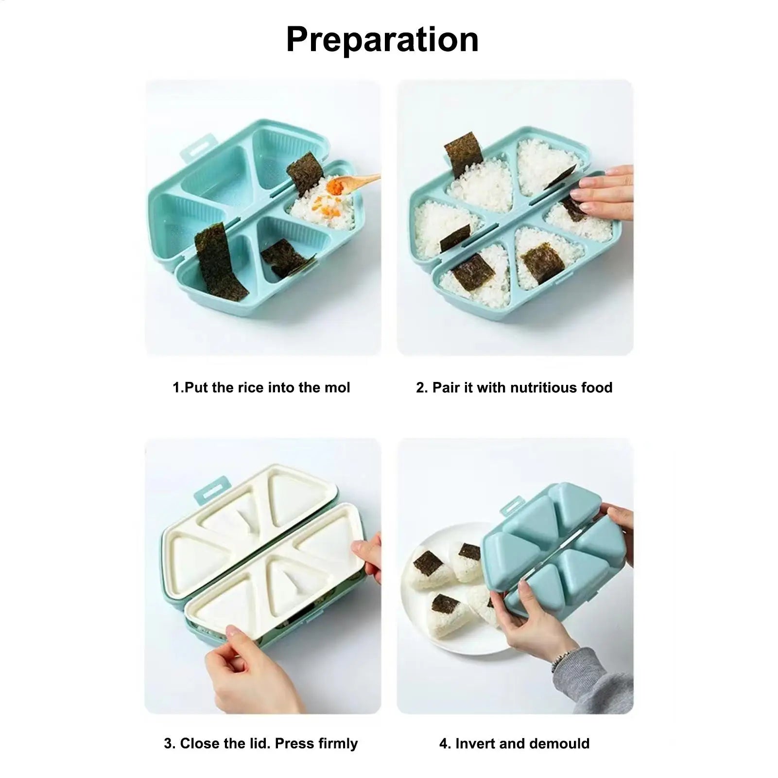 Sushi Mold Maker 6 Cavity Triangle Rice Ball Onigiri Mold Bento Box Tools Non Stick Kitchen Gadgets for Meal Prep Cooking DIY
