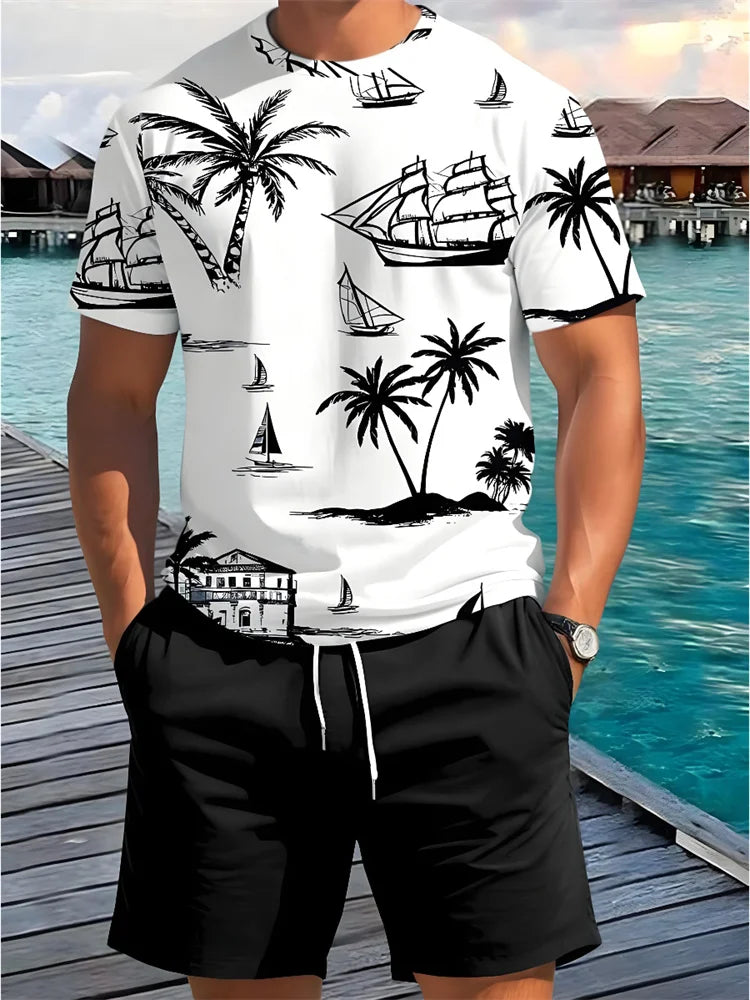 Summer Daily Casual Men's Short Sleeve Shorts Package Urban Street Men's Fashionable T-shirt Outdoor Sports Men's Shorts