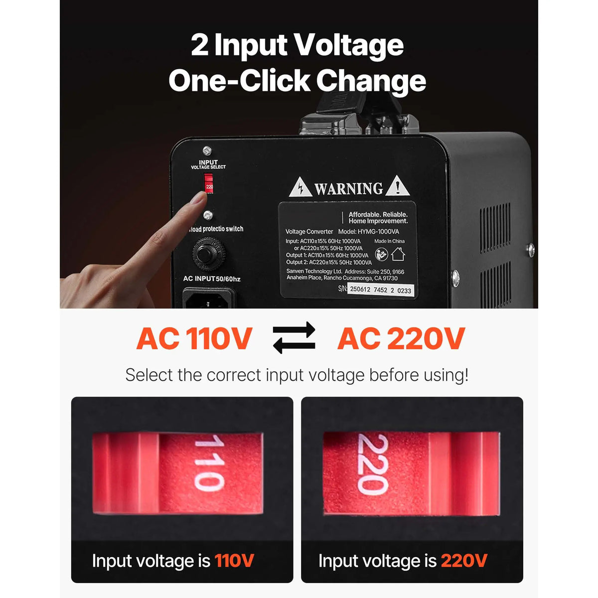 Voltage Converter Transformer, 1000VA, Heavy Duty Step Up/Down Power Transformer, Convert from 110V to 220V and 220V to 110V