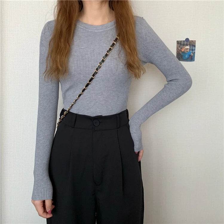 2026 Basic Tops Women Sweater Autumn Winter Long Sleeve Pullover Fashion O-neck Elastic Female Winter Solid Knitted Jumper