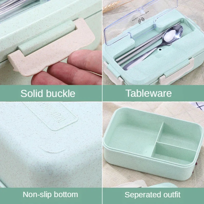 Microwave Lunch Box Wheat Straw Dinnerware Food Storage Container Children Kids School Office Portable Bento Box Lunch Bag