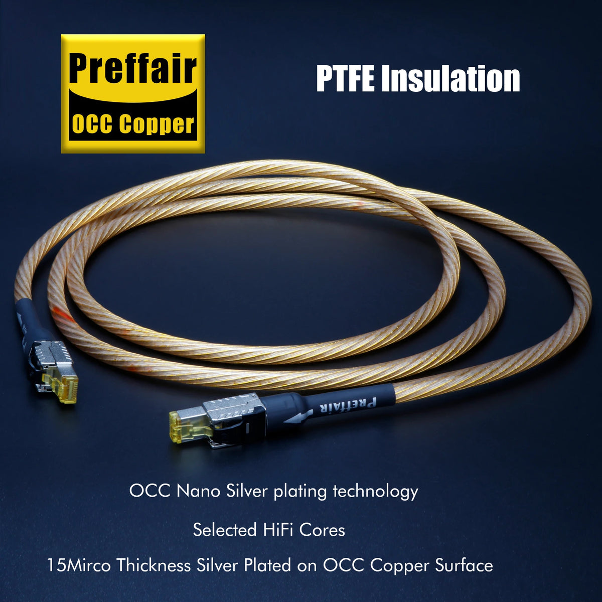 Cat8 Ethernet Cable Rj45 Interface  40Gbps 2000Mhz Speed OCC Sterling Silver Flagship Gold Cat8 Network Cable Digital Cable