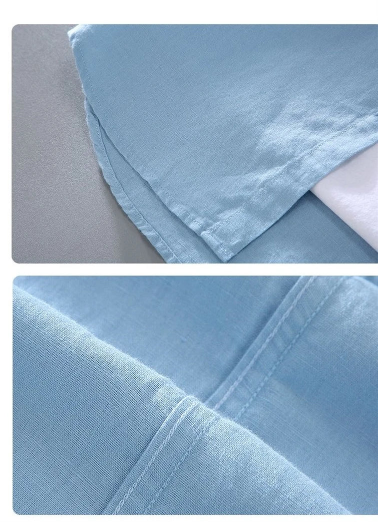 Men's Short-Sleeved Shirt Summer Streetwear Plain Color Stand Collar Casual Beach Style plus Size M-5XL