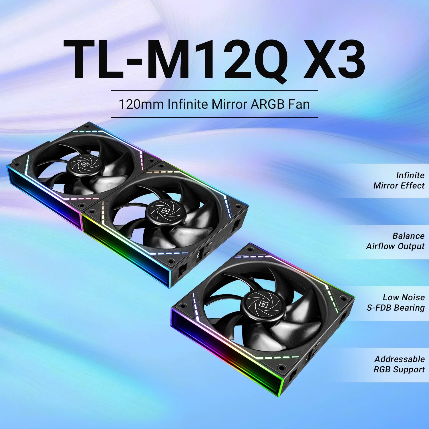 Thermalright TL-M12Q X3 120mm PC Case Cooling Fans, Daisy-Chain | 2000RPM | High Airflow | ARGB | Dual Infinity Mirrors Lighting