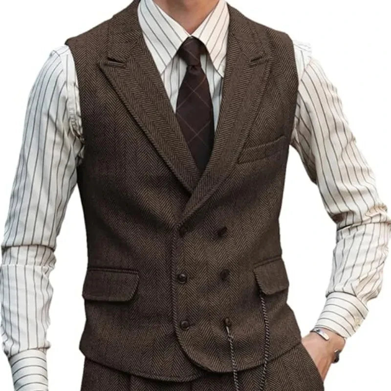 Men Vest Brown Suede Leather Gentleman Business Waistcoat Vintage Regular Slim Autumn Winter Banquet Men's Suit Vest