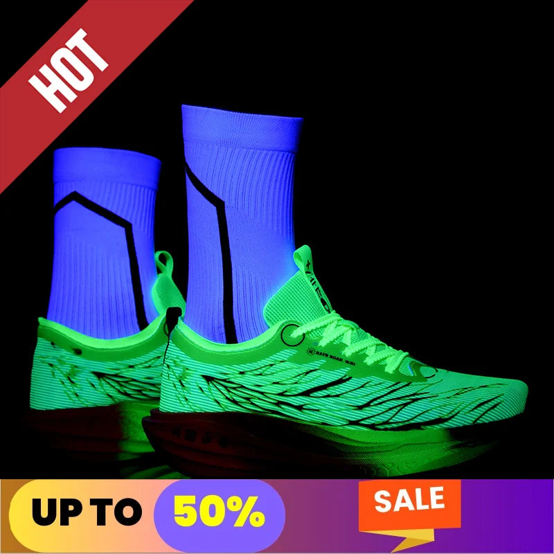 Fluorescence Running Shoes CarbonBoard Marathon Men Sports Breathable Women's Comfortable Athletic Sneakers Soft Wear Resistant