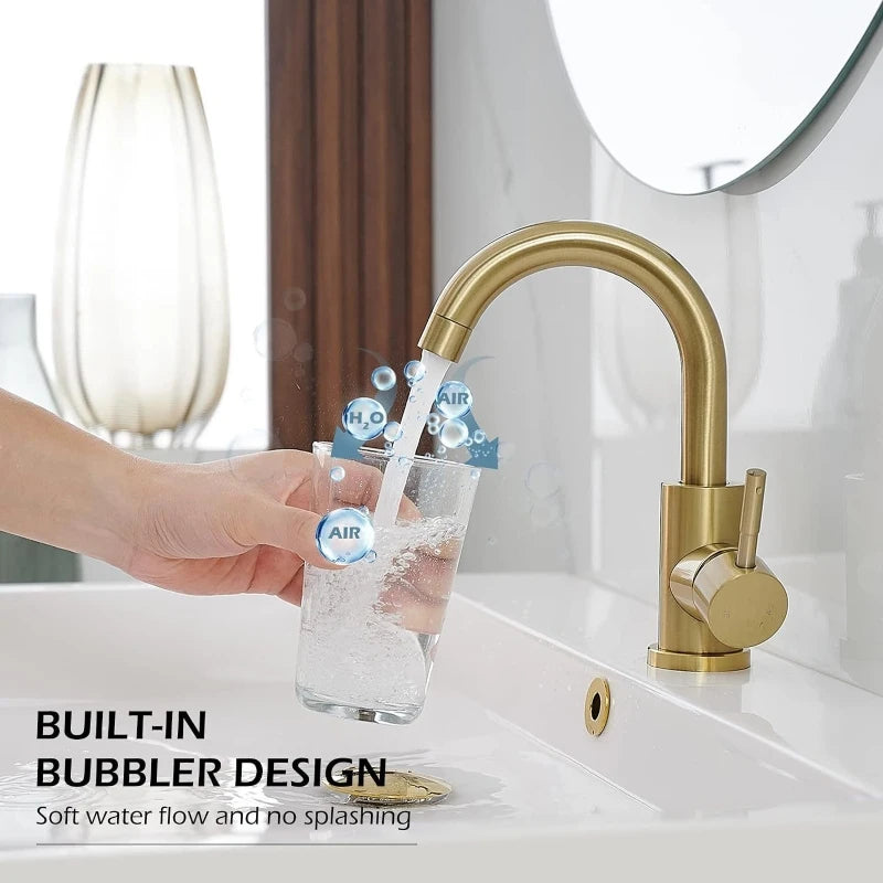 Stainless Steel Golden Basin Faucet Hot And Cold Countertop Basin European Style Bathroom Brushed Gold Small Curved Faucet