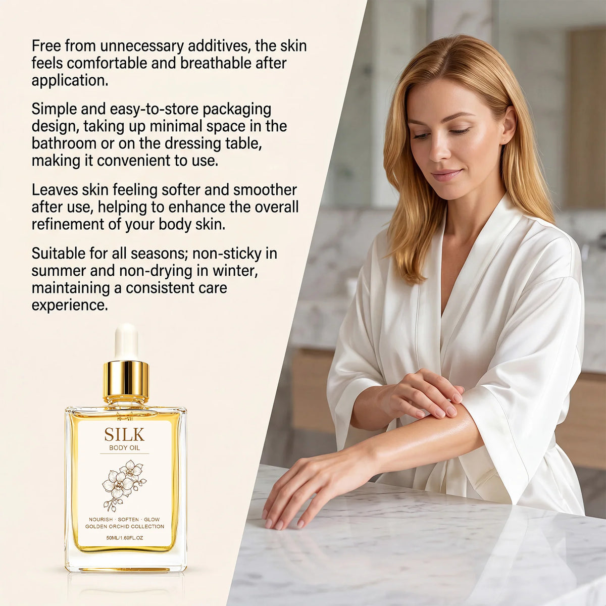 Silk Body Oil Pheromone Fragrance Body Oil Visibly Firming Deep Moisturizing Anti Aging Improve Skin Elasticity Perfume Oil 50ml