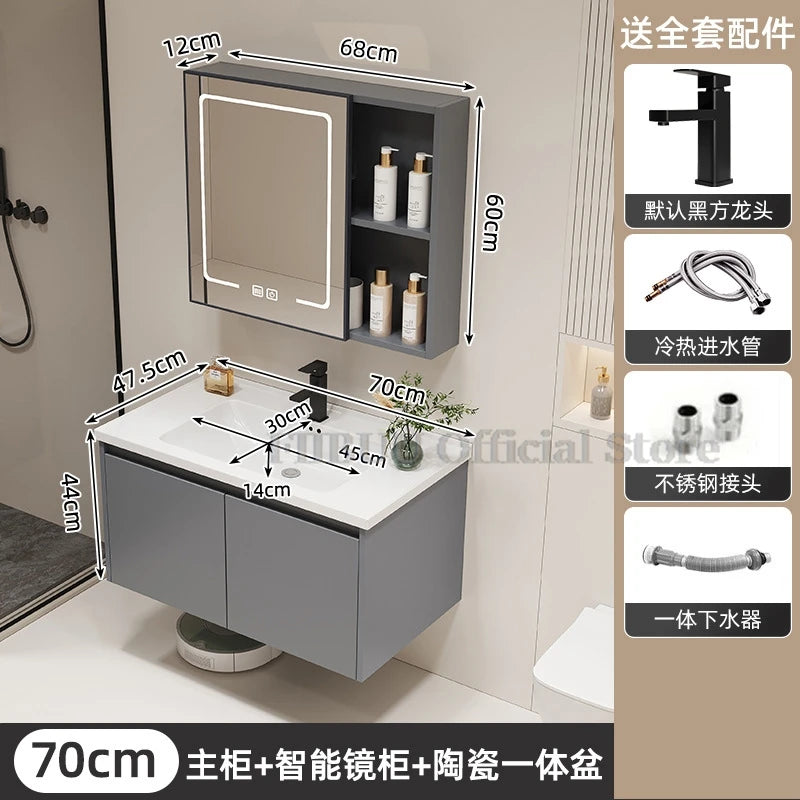 Wall Mounted Bathroom Cabinet Combination Washbasin Sink Vanity Ceramic Integrated Toilet Washbasin with Mirror CabinetFurniture