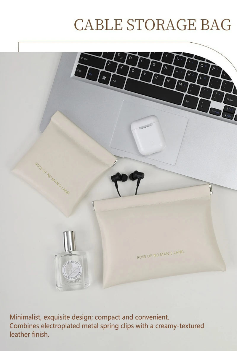 Automatic Closed Purse Bag Mini PU Separate Earphone Charging Cable Storage Bag Portable Zero Wallet Coin Lipstick Storage Bag