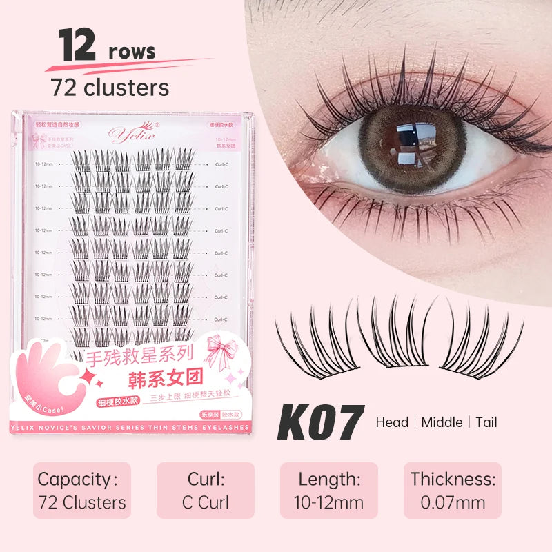 Yelix DIY Cluster Lashes Natural Eyelash Extension Volume Individual Lashes Mixed Tray Lashes Cluster Natural Eyelashes Makeup