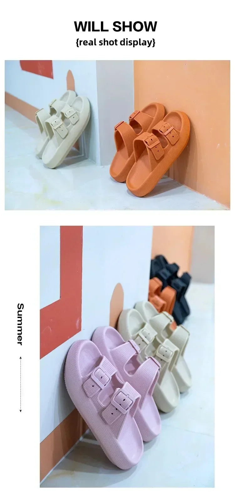 Women Summer Adjustable Sandals Bathroom Home Slippers Outdoor Beach Slides Cloud Casual Soft Flip Flops Non Slip Men Male House