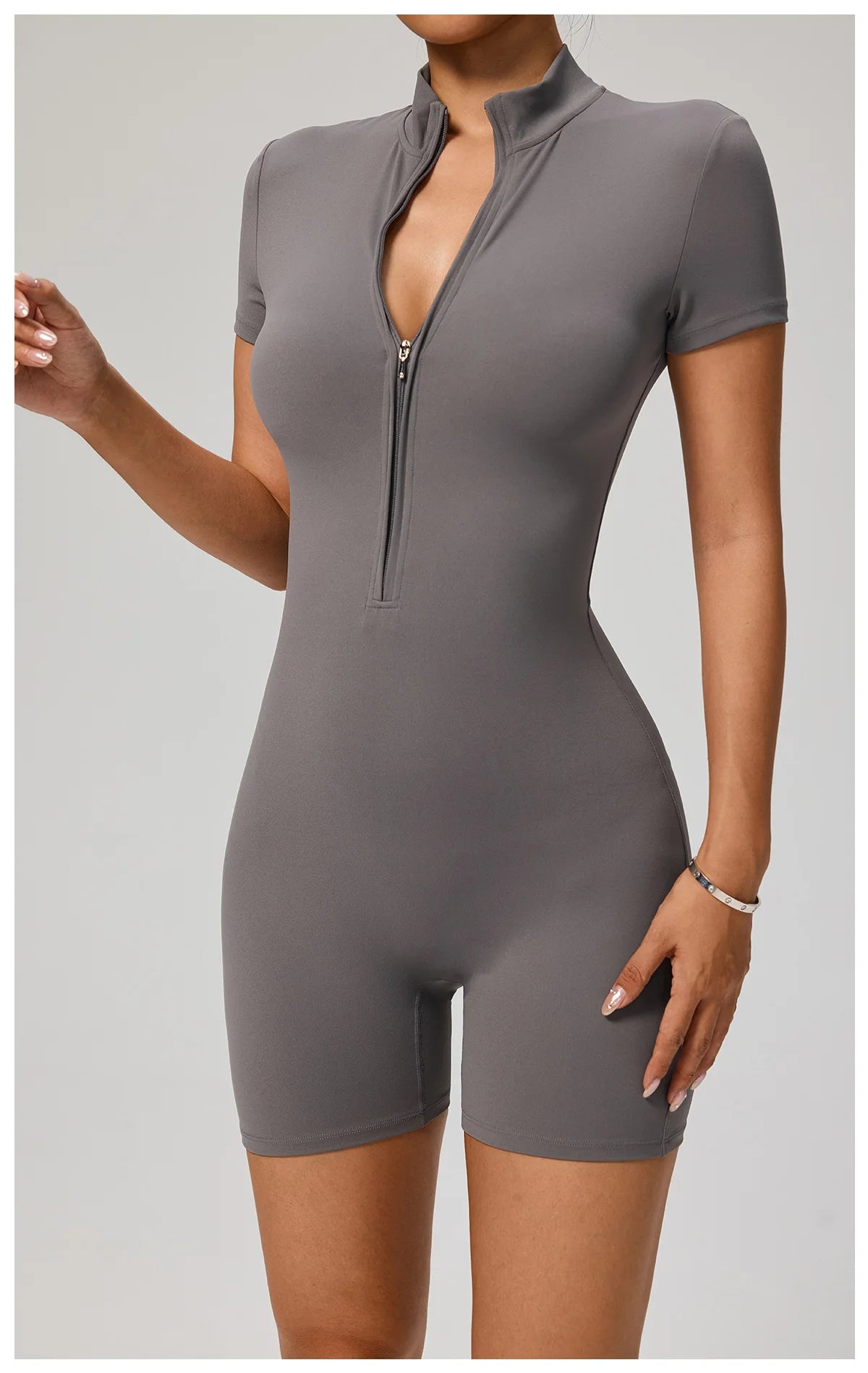 SOISOU Zipper Jumpsuit Women Short Sleeves Clothing Sportswear Woman Gym Yoga Sport Sets Nylon Workout Sets Women Tracksuit