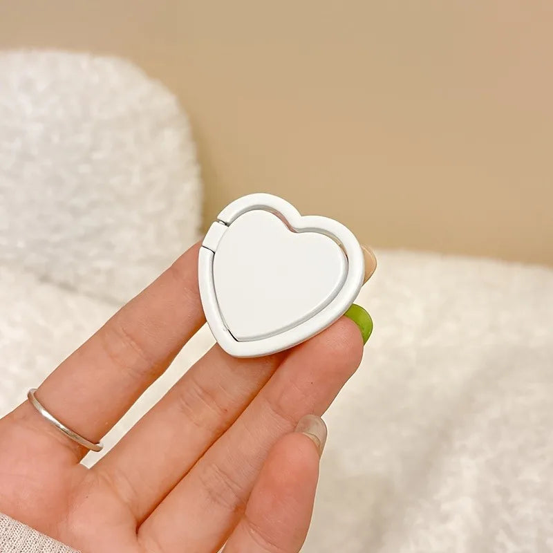 Fashion Universal Plating Gold Silver Black Metal Double Finger Ring Mobile Phone Talk Heart Shape Grip Stand Holder Women Gift
