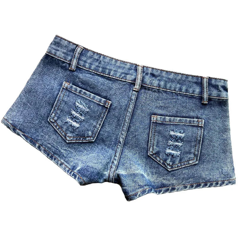 Sexy Side Zipper Split Denim Shorts Women Hot Pants Worn Out Nightclub Low Waist Jeans Y2k