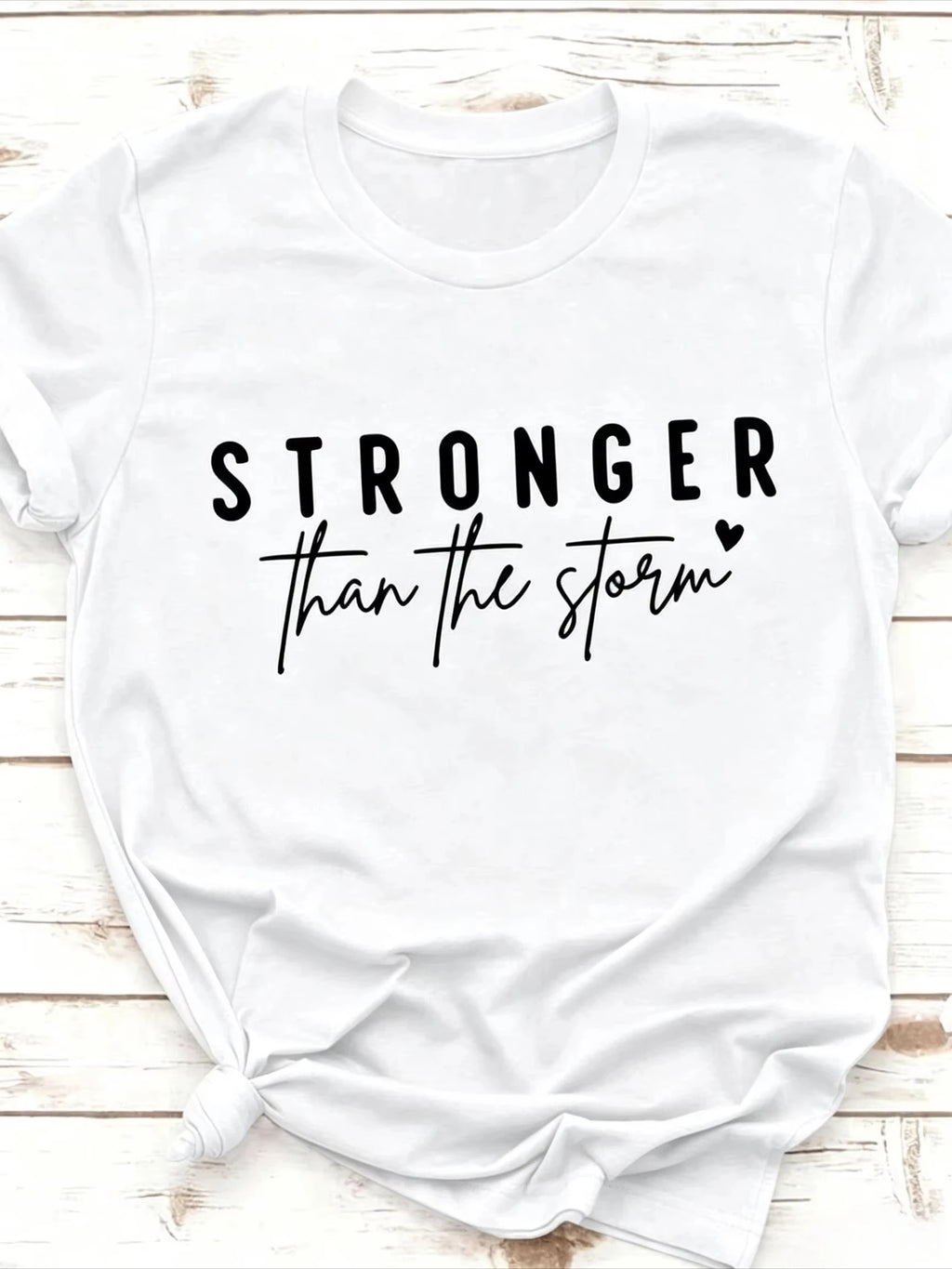 Women Crew Neck Short Sleeve T Shirt Stronger Than The Storm Inspirational Slogan Graphic Print Mustard Color Casual Spring