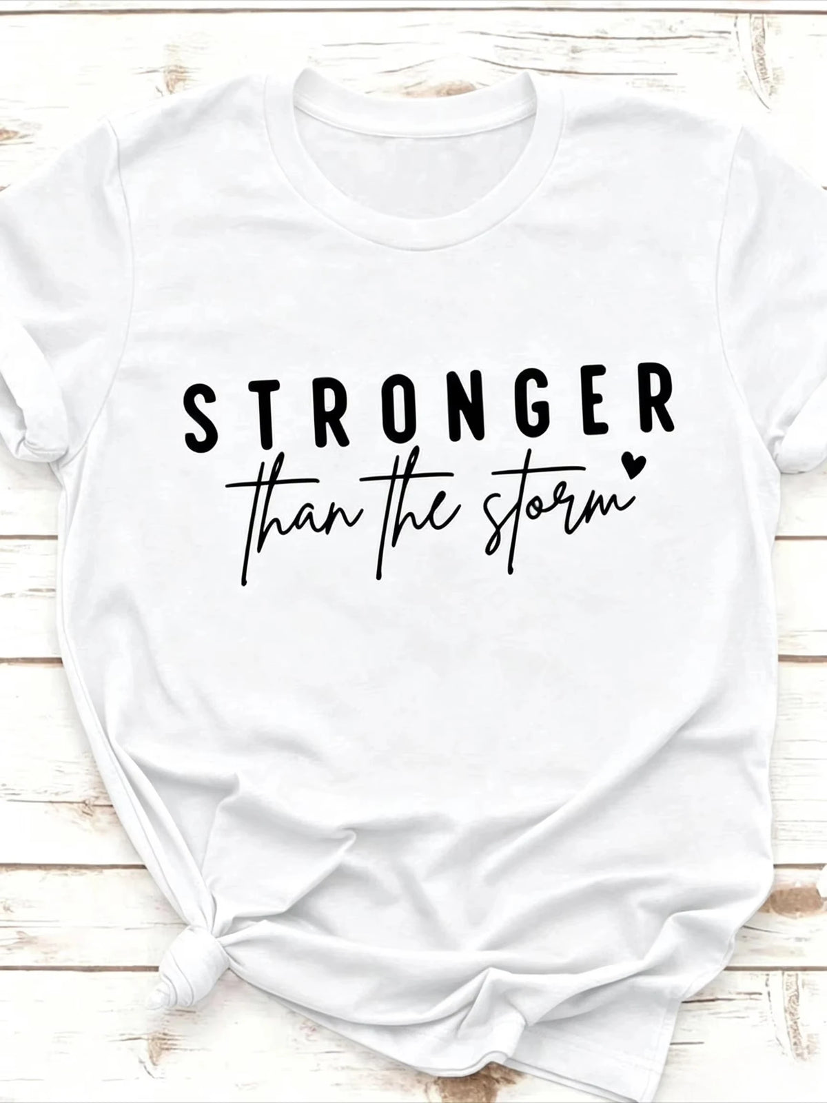 Women Crew Neck Short Sleeve T Shirt Stronger Than The Storm Inspirational Slogan Graphic Print Mustard Color Casual Spring