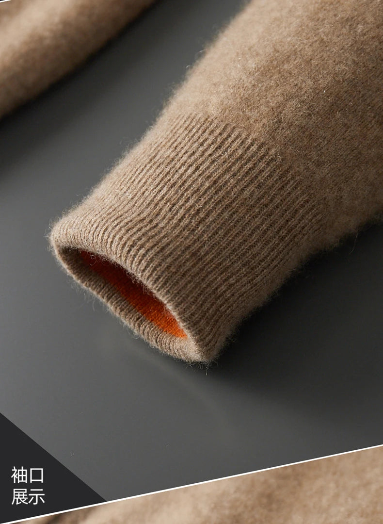 New Men's 100% Merino Wool Double Sided Wearable Hooded Sweater Casual Autumn Winter Coat Long Sleeved Men's Wool Sweater Tops