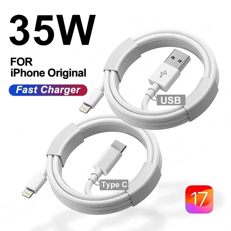 35W PD  Fast Charging USB Cable for iPhone 14 8 7 Plus 13 12 11 Pro XS Max XR X USB C Rapid Charger Cable 1m 1.5m 2m
