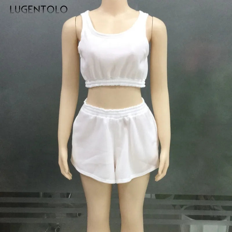 Women Fashion 3-piece Set Long Sleeve Lapel Coat O-Neck Short Tank Top Wide Leg Shorts High Street Sports Outfits Available 5XL