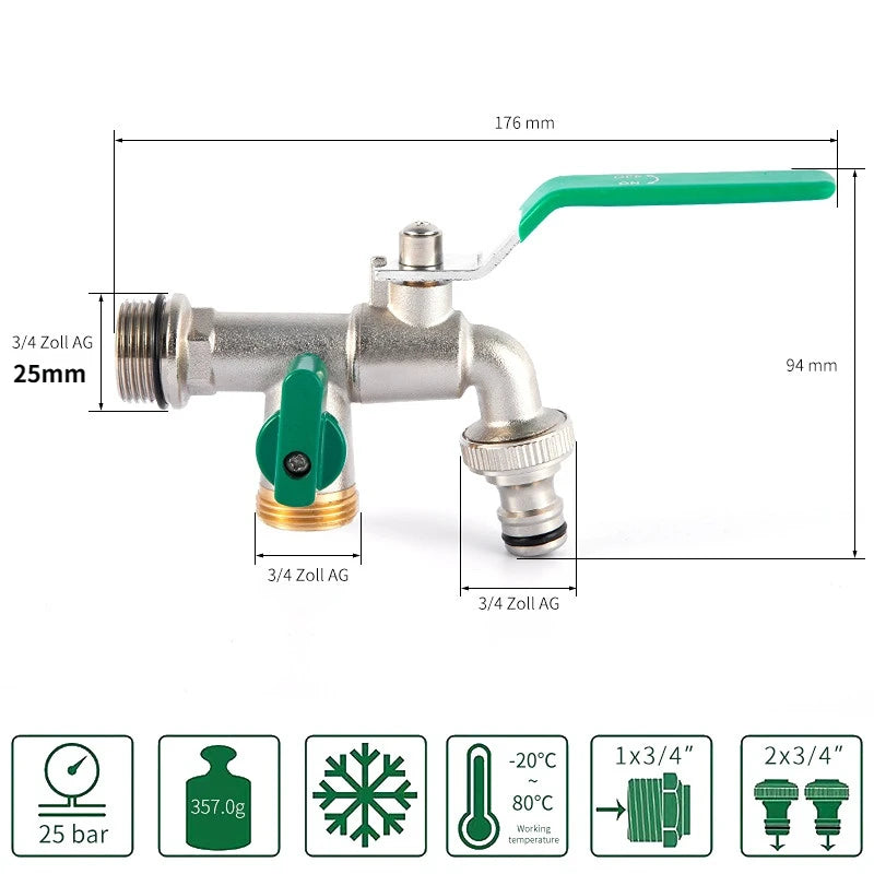Garden Outdoor Bibcock Faucet DN15 DN20, Anti-freeze, Dual Control Copper for Washing Machine and Kitchen Garden Sink    1/2