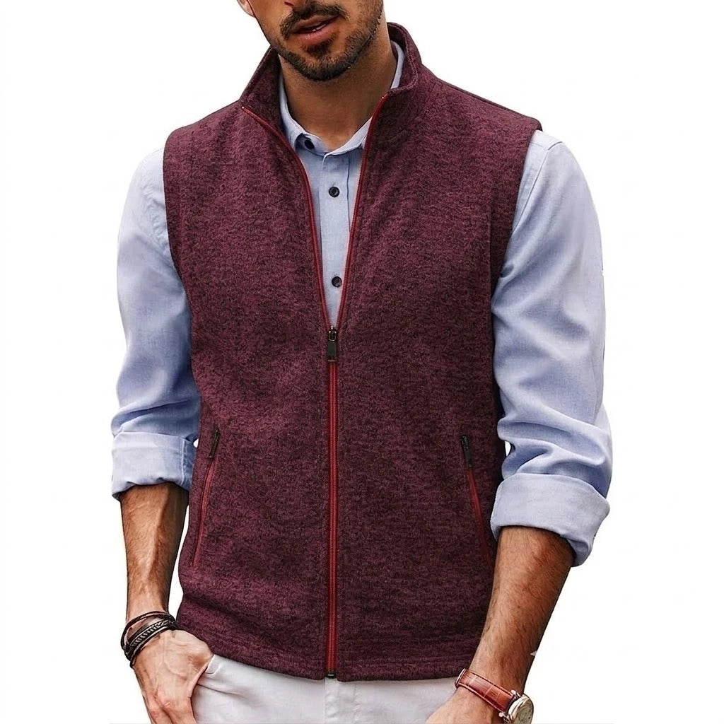 Autumn Men's Stand Collar Vest Zip Casual Knitted Sweatshirts Sleeveless Jacket Winter Warm Outerwear with Pockets Streetwear