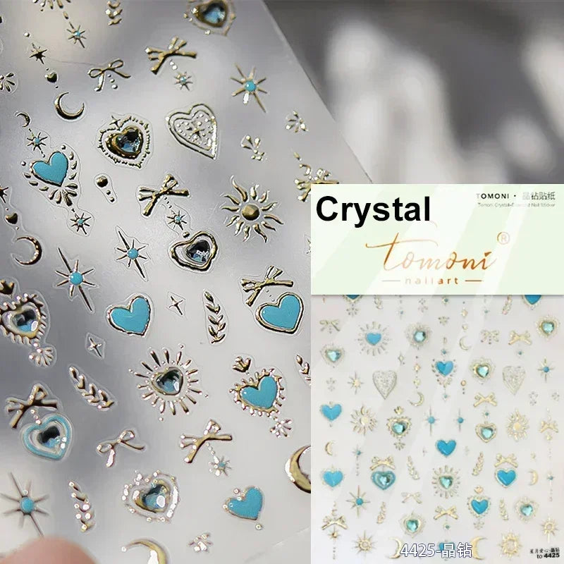 5D Gradient Love Gem Glitter Love Heart Colorful Cat's Eye Rhinestone Soft Self Adhesive Nail Art Stickers Shiny Manicure Decals