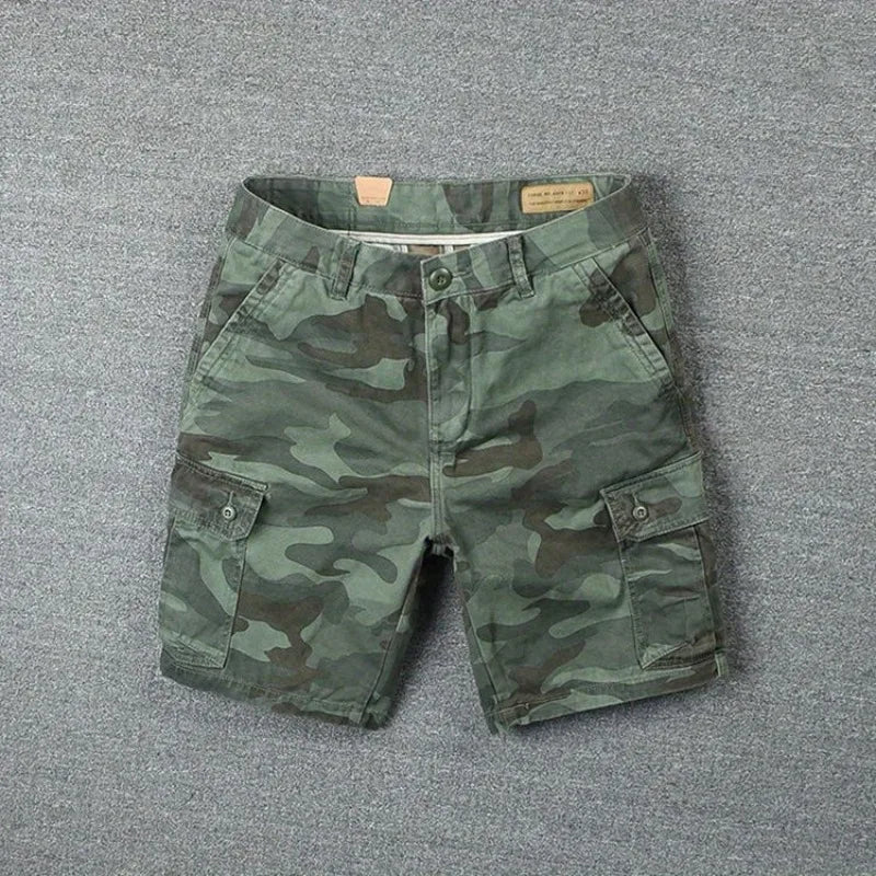 Camouflage Tooling Shorts Men's Pure Cotton Short Pants Trendy Brand Loose Straight Washed Trendy Men's Casual Cargo Short Pants