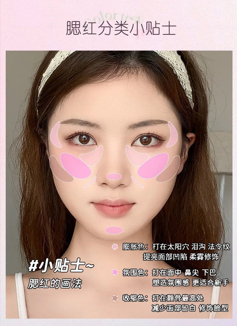 JILL LEEN Monochrome Colorful Soft Mist Blush Disc Highlight Grooming Peach Gills Purple Matte Brightening Expansion Color