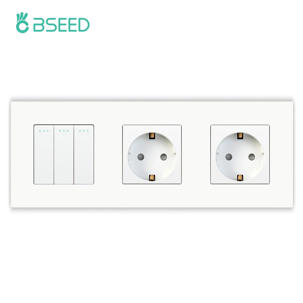 BSEED EU Wall Sockets Type-C USB Power Sockets Double Electric Sockets Triple Outlets Plastic Frame Germany Socket With Dual USB