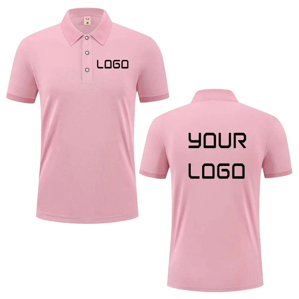 Summer casual polo shirt with custom logo print text image design, breathable workwear short sleeves, polo shirt for men women
