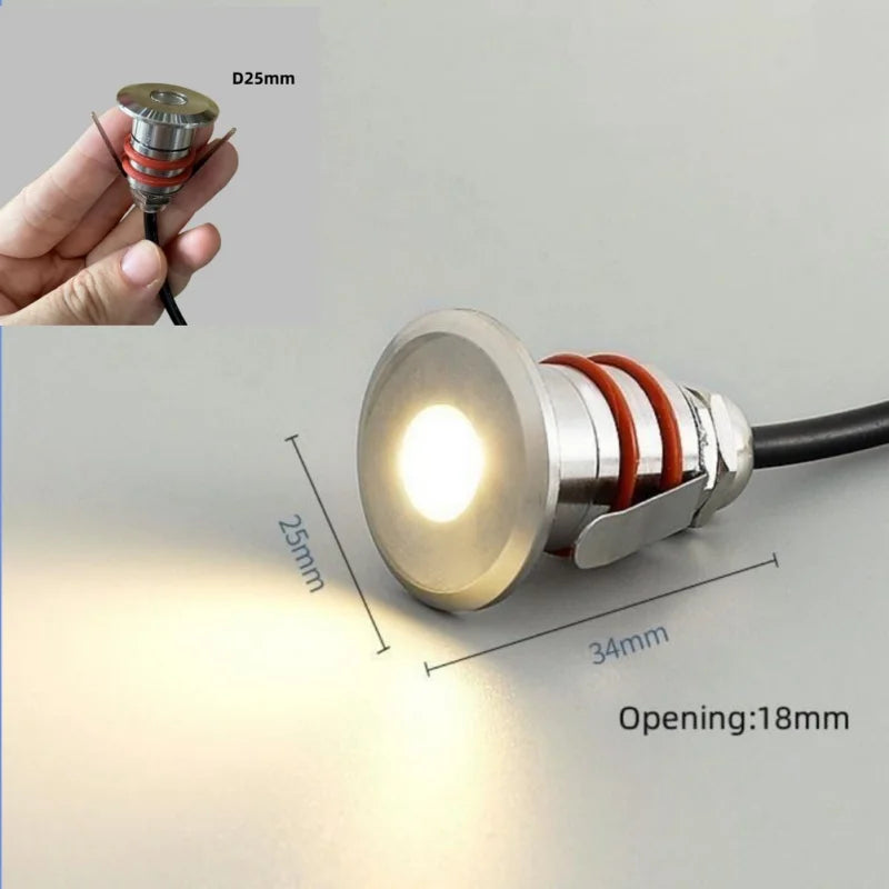 DC12V 24V LED Mini Underwater Light IP68 Waterproof Underground Lamp Spotlight Stainless Steel for Pool Stair Step Pathway Deck