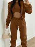 Women's 3-Piece Set Long Sleeve Hooded Sport Coat Casual Loose Lace-Up Pants Autumn Winter Fashion Outfit Versatile Clothing