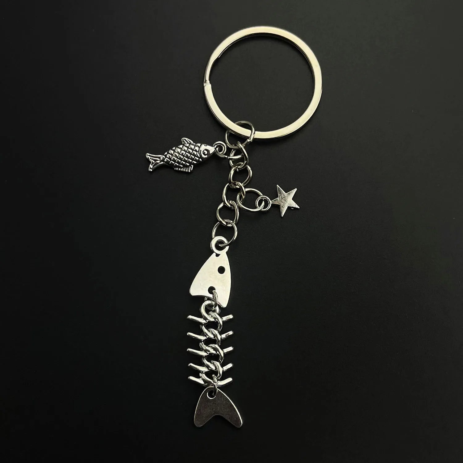 Key Chain Fish Cute Bag Charm Keyring for Car Fishbone Star Punk  DIY Handmade Jewelry Gifts