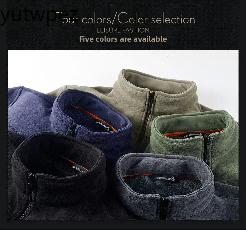 Winter Warm Fleece Jacket Men Climbing Double Thickened Pocket Jacket Outdoor High Collar Windproof Ski Sweatshirt Coat Man Snow
