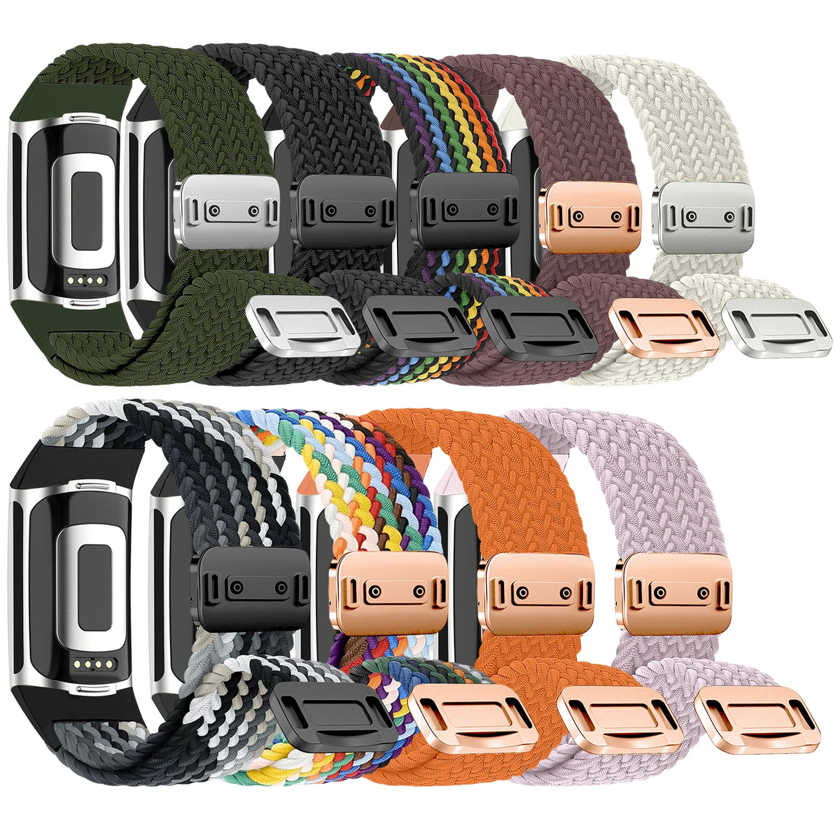 Rainbow Color Braided Band With Magnetic Quick Release Buckle Compatible For Fitbit Charge 5 Charge 6 Bands for Women