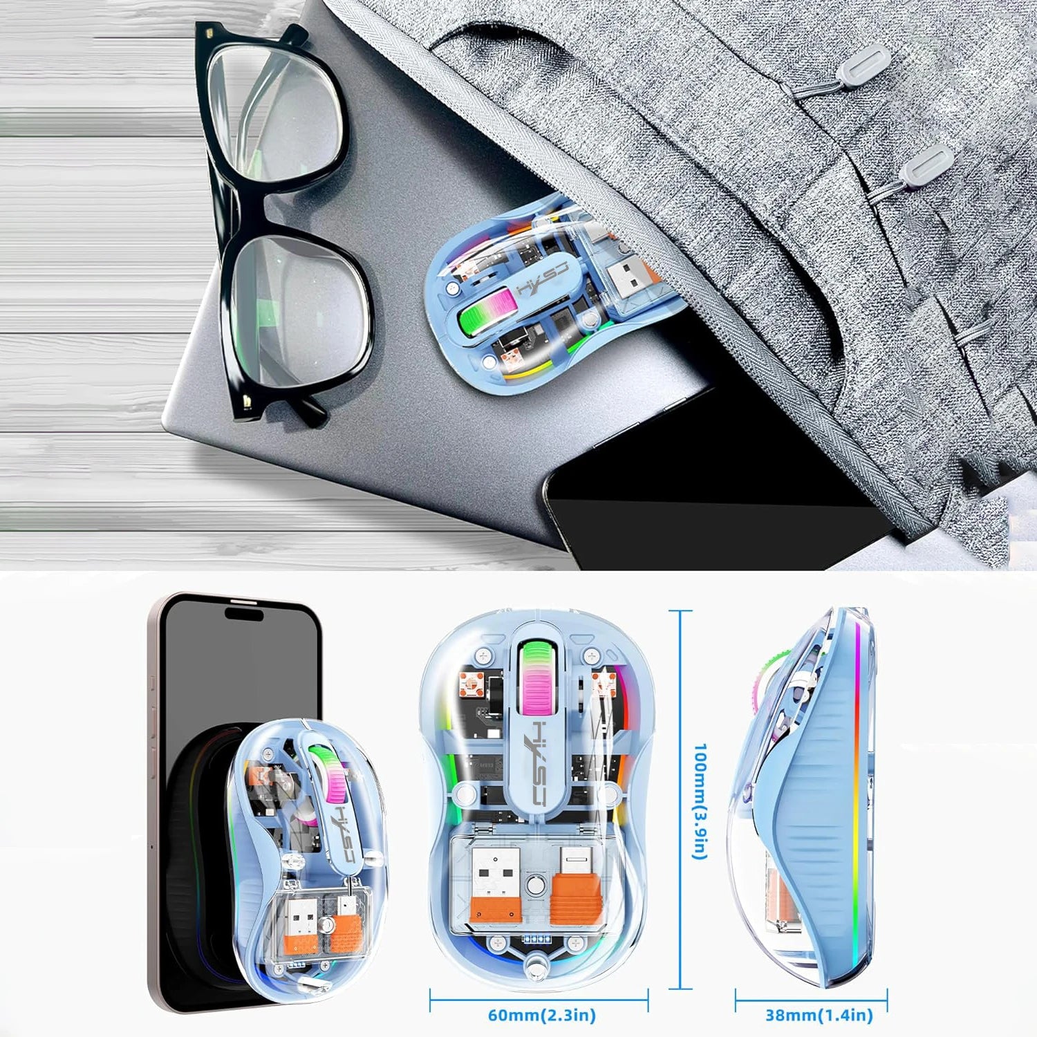 New HXSJ M333 Transparent Mouse Wireless Three-mode Magnetic Suction Mute Rechargeable Mouse For Tablet PC Notebook