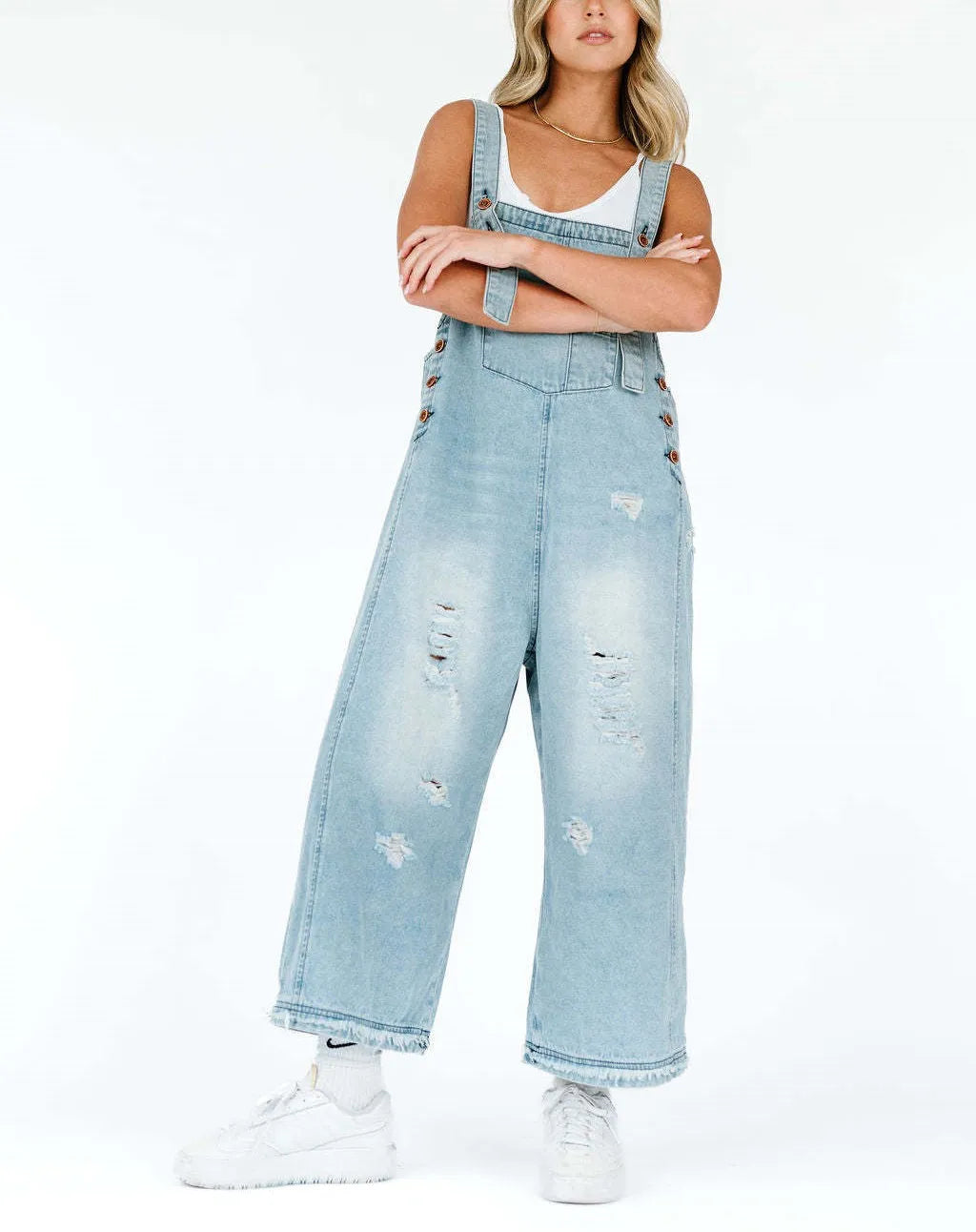 2026 Summer Women's Casual Loose Straps Jeans Vintage Hole Baggy Denim Pants Women Jumpsuit Harem Trousers with Pockets Overalls